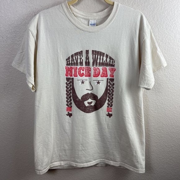 Gildan Tops - Have A Willie Nice Day Unisex Gildan T-Shirt Beige Nice Day Crew Willie Nelson L